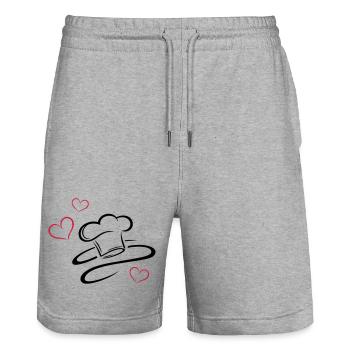 Koch, Kochmützen Logo mit drei Herzen. - Stanley/Stella Unisex Bio Joggingshorts Trainer  - Grau meliert - Vorne - Nik (191cm) & Marisol (170cm)