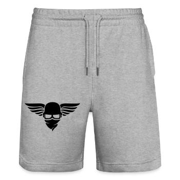 Motorradhelm mit Flügel, Bikerhelm und Bikerbrille - Stanley/Stella Unisex Bio Joggingshorts Trainer  - Grau meliert - Vorne - Nik (191cm) & Marisol (170cm)