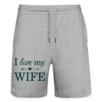 J'aime ma femme - Short de jogging bio TRAINER Stanley/Stella unisexe - gris chiné - Devant - Nik (191cm) & Marisol (170cm)