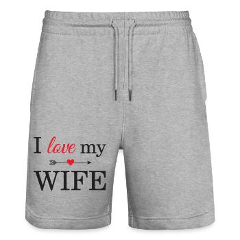 J'aime ma femme - Short de jogging bio TRAINER Stanley/Stella unisexe - gris chiné - Devant - Nik (191cm) & Marisol (170cm)