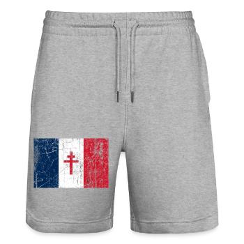 drapeau France croix de Lorraine Free France flag - Stanley/Stella Trainer Unisex Organic Jogging Shorts - heather grey - Front - Nik (191cm) & Marisol (170cm)