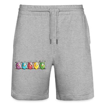 Funny Owls - Eule - Vogel - Stanley/Stella Unisex Bio Joggingshorts Trainer  - Grau meliert - Vorne - Nik (191cm) & Marisol (170cm)