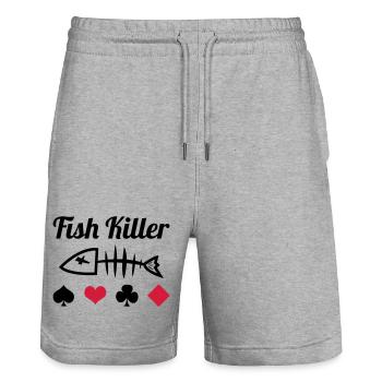 Poker : Fish Killer - Short de jogging bio TRAINER Stanley/Stella unisexe - gris chiné - Devant - Nik (191cm) & Marisol (170cm)