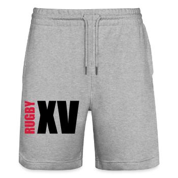 Rugby - Stanley/Stella Trainer Unisex Organic Jogging Shorts - heather grey - Front - Nik (191cm) & Marisol (170cm)