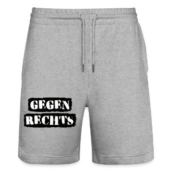 Against the Right - Against Nazis - Fuck Nazis - Stanley/Stella Trainer Unisex Organic Jogging Shorts - heather grey - Front - Nik (191cm) & Marisol (170cm)