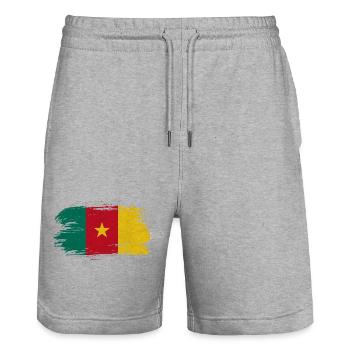 Drapeau Cameroun Vintage / Cadeau Douala Garoua - Short de jogging bio TRAINER Stanley/Stella unisexe - gris chiné - Devant - Nik (191cm) & Marisol (170cm)