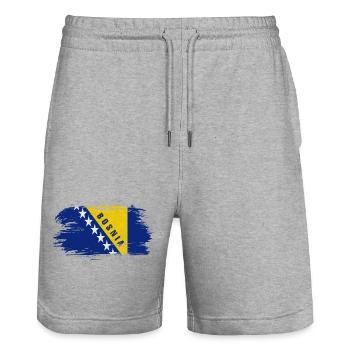 Bosnien Vintage Flagge / Geschenk Sarajevo - Stanley/Stella Unisex Bio Joggingshorts Trainer  - Grau meliert - Vorne - Nik (191cm) & Marisol (170cm)