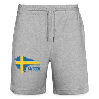 Sweden Flag Splash Pride - Stanley/Stella Trainer Unisex Organic Jogging Shorts - heather grey - Front - Nik (191cm) & Marisol (170cm)