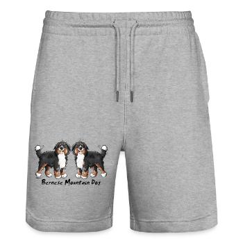 Two funny Bernese Mountain Dogs - Dog - Stanley/Stella Trainer Unisex Organic Jogging Shorts - heather grey - Front - Nik (191cm) & Marisol (170cm)