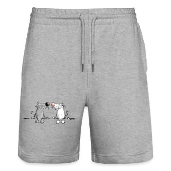 Souris dans l'amour - Short de jogging bio TRAINER Stanley/Stella unisexe - gris chiné - Devant - Nik (191cm) & Marisol (170cm)