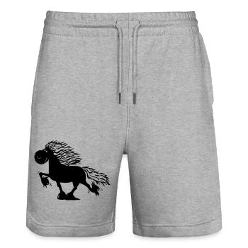 Drôle Cheval Islandais - Short de jogging bio TRAINER Stanley/Stella unisexe - gris chiné - Devant - Nik (191cm) & Marisol (170cm)
