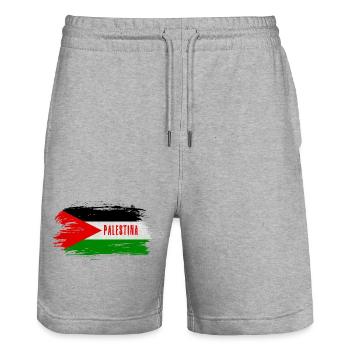 Palestine Flag / Gift - Stanley/Stella Trainer Unisex Organic Jogging Shorts - heather grey - Front - Nik (191cm) & Marisol (170cm)
