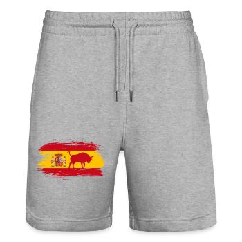 Spain Flag Design with Bull / Gift Madrid - Stanley/Stella Trainer Unisex Organic Jogging Shorts - heather grey - Front - Nik (191cm) & Marisol (170cm)