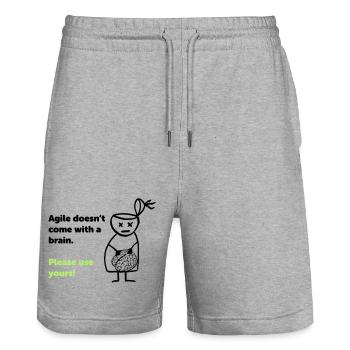 Agile doesn't come with a brain - please use yours - Stanley/Stella Trainer Unisex Organic Jogging Shorts - heather grey - Front - Nik (191cm) & Marisol (170cm)