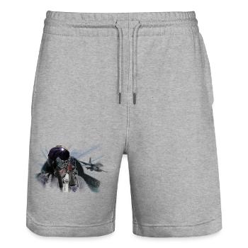 Fighter pilot - Stanley/Stella Unisex Bio Joggingshorts Trainer  - Grau meliert - Vorne - Nik (191cm) & Marisol (170cm)