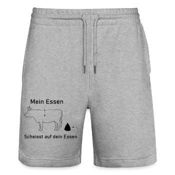 Mein Essen scheisst auf dein Essen - Stanley/Stella Unisex Bio Joggingshorts Trainer  - Grau meliert - Vorne - Nik (191cm) & Marisol (170cm)
