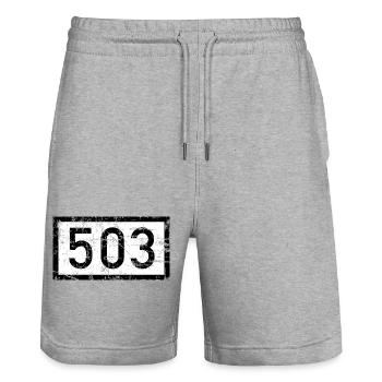 Rheinkilometer 503 - Wiesbaden am Rhein - Stanley/Stella Unisex Bio Joggingshorts Trainer  - Grau meliert - Vorne - Nik (191cm) & Marisol (170cm)
