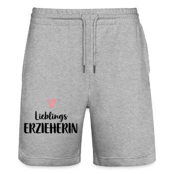 Lieblings Erzieherin Herz Geschenk Kindergarten - Stanley/Stella Unisex Bio Joggingshorts Trainer  - Grau meliert - Vorne - Nik (191cm) & Marisol (170cm)