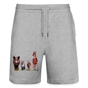 Wild-Quartett - Stanley/Stella Unisex Bio Joggingshorts Trainer  - Grau meliert - Vorne - Nik (191cm) & Marisol (170cm)