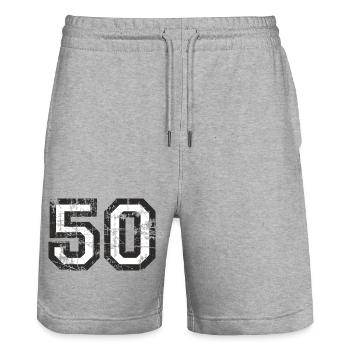Number 50 Fifty 50th Birthday Design (EU) - Stanley/Stella Trainer Unisex Organic Jogging Shorts - heather grey - Front - Nik (191cm) & Marisol (170cm)
