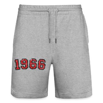 Year 1966 Birthday Design Vintage Red (EU) - Stanley/Stella Trainer Unisex Organic Jogging Shorts - heather grey - Front - Nik (191cm) & Marisol (170cm)
