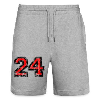 Zahl 24 (Vintage Rot) 24. Geburtstag Nr. 24 - Stanley/Stella Unisex Bio Joggingshorts Trainer  - Grau meliert - Vorne - Nik (191cm) & Marisol (170cm)