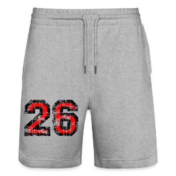 Zahl 26 (Vintage Rot) 26. Geburtstag Nr. 26 - Stanley/Stella Unisex Bio Joggingshorts Trainer  - Grau meliert - Vorne - Nik (191cm) & Marisol (170cm)