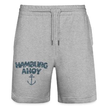 Hamburg Ahoy Anker (Vintage/Blau) - Stanley/Stella Unisex Bio Joggingshorts Trainer  - Grau meliert - Vorne - Nik (191cm) & Marisol (170cm)