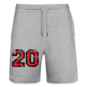 Zahl Zwanzig (Vintage Rot) 20. Geburtstag Nr. 20 - Stanley/Stella Unisex Bio Joggingshorts Trainer  - Grau meliert - Vorne - Nik (191cm) & Marisol (170cm)