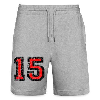 Zahl 15 (Vintage Rot) 15. Geburtstag Nr. 15 - Stanley/Stella Unisex Bio Joggingshorts Trainer  - Grau meliert - Vorne - Nik (191cm) & Marisol (170cm)