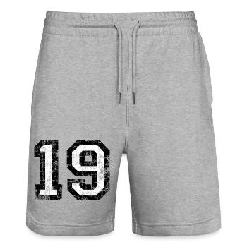 Number 19 number nineteen 19th birthday nineteenth - Stanley/Stella Trainer Unisex Organic Jogging Shorts - heather grey - Front - Nik (191cm) & Marisol (170cm)