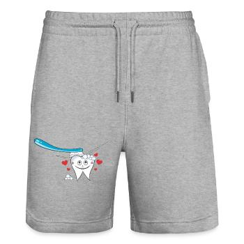Tooth Toothbrush Dental Care Fun - Stanley/Stella Trainer Unisex Organic Jogging Shorts - heather grey - Front - Nik (191cm) & Marisol (170cm)