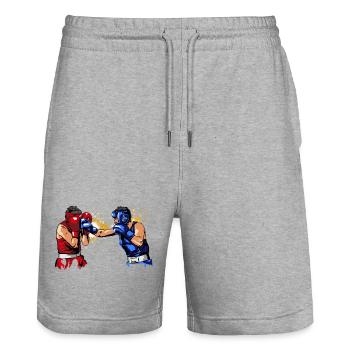 boxing - Stanley/Stella Trainer Unisex Organic Jogging Shorts - heather grey - Front - Nik (191cm) & Marisol (170cm)