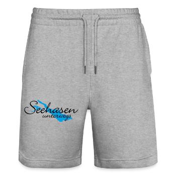 Seehasen vom Bodensee unterwegs - Stanley/Stella Unisex Bio Joggingshorts Trainer  - Grau meliert - Vorne - Nik (191cm) & Marisol (170cm)