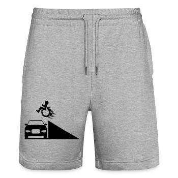 Wheelchair user jumps over a ramp # - Stanley/Stella Trainer Unisex Organic Jogging Shorts - heather grey - Front - Nik (191cm) & Marisol (170cm)