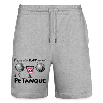 y'a pas plus fort que moi - Short de jogging bio TRAINER Stanley/Stella unisexe - gris chiné - Devant - Nik (191cm) & Marisol (170cm)