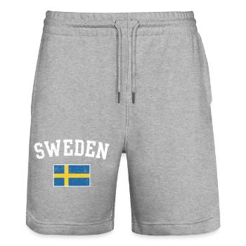 Sweden Flag Arc Tee - Stanley/Stella Trainer Unisex Organic Jogging Shorts - heather grey - Front - Nik (191cm) & Marisol (170cm)