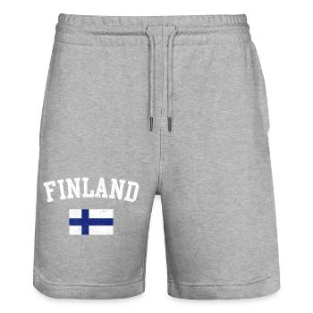 Finland Bold Flag Typography - Stanley/Stella Trainer Unisex Organic Jogging Shorts - heather grey - Front - Nik (191cm) & Marisol (170cm)