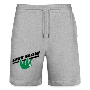 Faultier Spruch Live Slow für Entspannte - Stanley/Stella Unisex Bio Joggingshorts Trainer  - Grau meliert - Vorne - Nik (191cm) & Marisol (170cm)