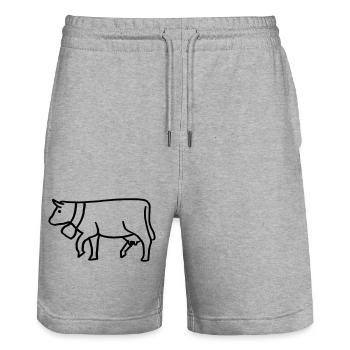 Vache tirée avec cloche - Short de jogging bio TRAINER Stanley/Stella unisexe - gris chiné - Devant - Nik (191cm) & Marisol (170cm)