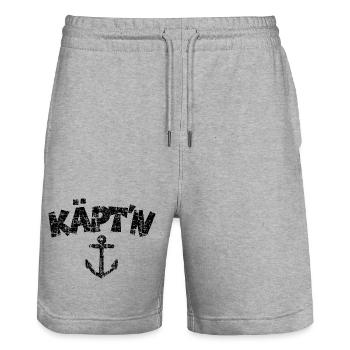 Käpt'n Anker Vintage (Schwarz) Kapitän Boot Segeln - Stanley/Stella Unisex Bio Joggingshorts Trainer  - Grau meliert - Vorne - Nik (191cm) & Marisol (170cm)