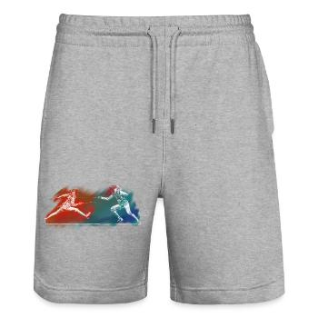 Fencing - Stanley/Stella Trainer Unisex Organic Jogging Shorts - heather grey - Front - Nik (191cm) & Marisol (170cm)