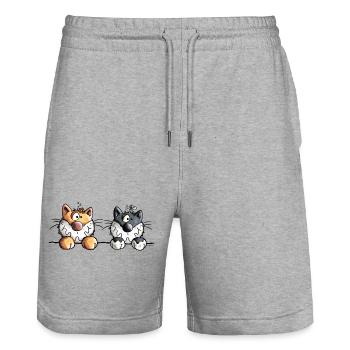 Deux chats - Short de jogging bio TRAINER Stanley/Stella unisexe - gris chiné - Devant - Nik (191cm) & Marisol (170cm)