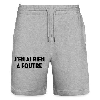 J'en ai rien à foutre / Humour / Drôle / Blague - Short de jogging bio TRAINER Stanley/Stella unisexe - gris chiné - Devant - Nik (191cm) & Marisol (170cm)