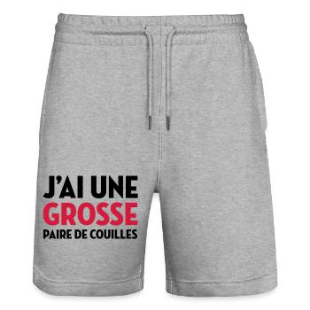 Paire de Couilles / Drague / Sexe / Courage - Short de jogging bio TRAINER Stanley/Stella unisexe - gris chiné - Devant - Nik (191cm) & Marisol (170cm)