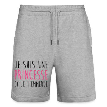 Je suis une Princesse et je t'emmerde Fille Femme - Short de jogging bio TRAINER Stanley/Stella unisexe - gris chiné - Devant - Nik (191cm) & Marisol (170cm)