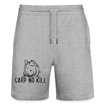Carpe : Carp no kill 2019 - Short de jogging bio TRAINER Stanley/Stella unisexe - gris chiné - Devant - Nik (191cm) & Marisol (170cm)