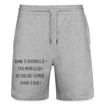 Cinéma / Citation / Série télé / Geek - Short de jogging bio TRAINER Stanley/Stella unisexe - gris chiné - Devant - Nik (191cm) & Marisol (170cm)