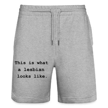 This is what a lesbian looks like. - Stanley/Stella Trainer Unisex Organic Jogging Shorts - heather grey - Front - Nik (191cm) & Marisol (170cm)