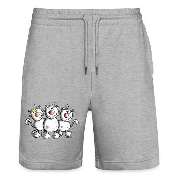 Funny Cats - Stanley/Stella Trainer Unisex Organic Jogging Shorts - heather grey - Front - Nik (191cm) & Marisol (170cm)